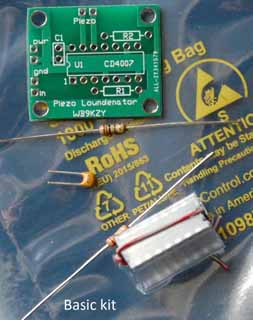 [Piezo Loundenator basic kit parts picture - 
click for larger version]