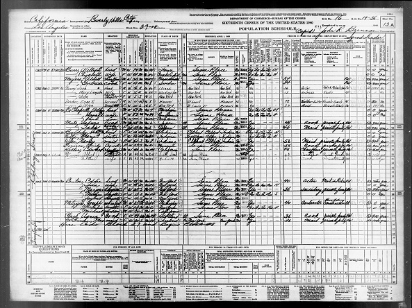 [1940 census page for Jack & Mary Benny, click for larger view]